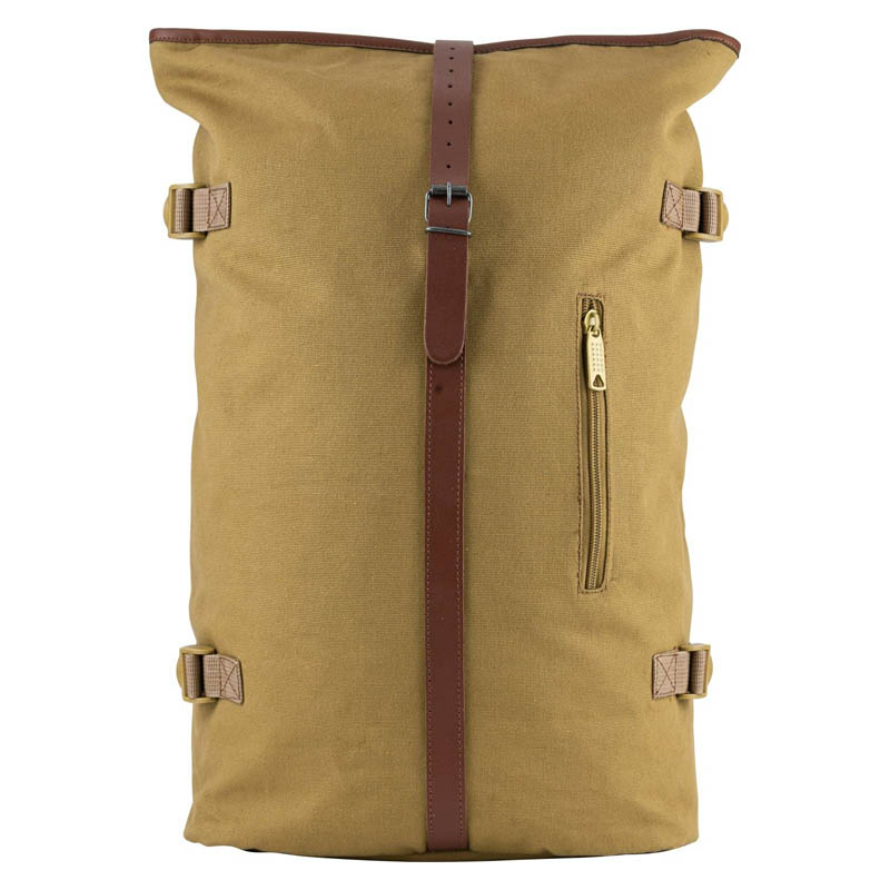 fawn brown beige cream heavy cotton canvas roll top backpack